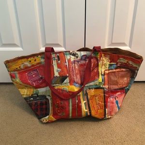 Blue Q Suitcase Print Recycled Overnighter Tote